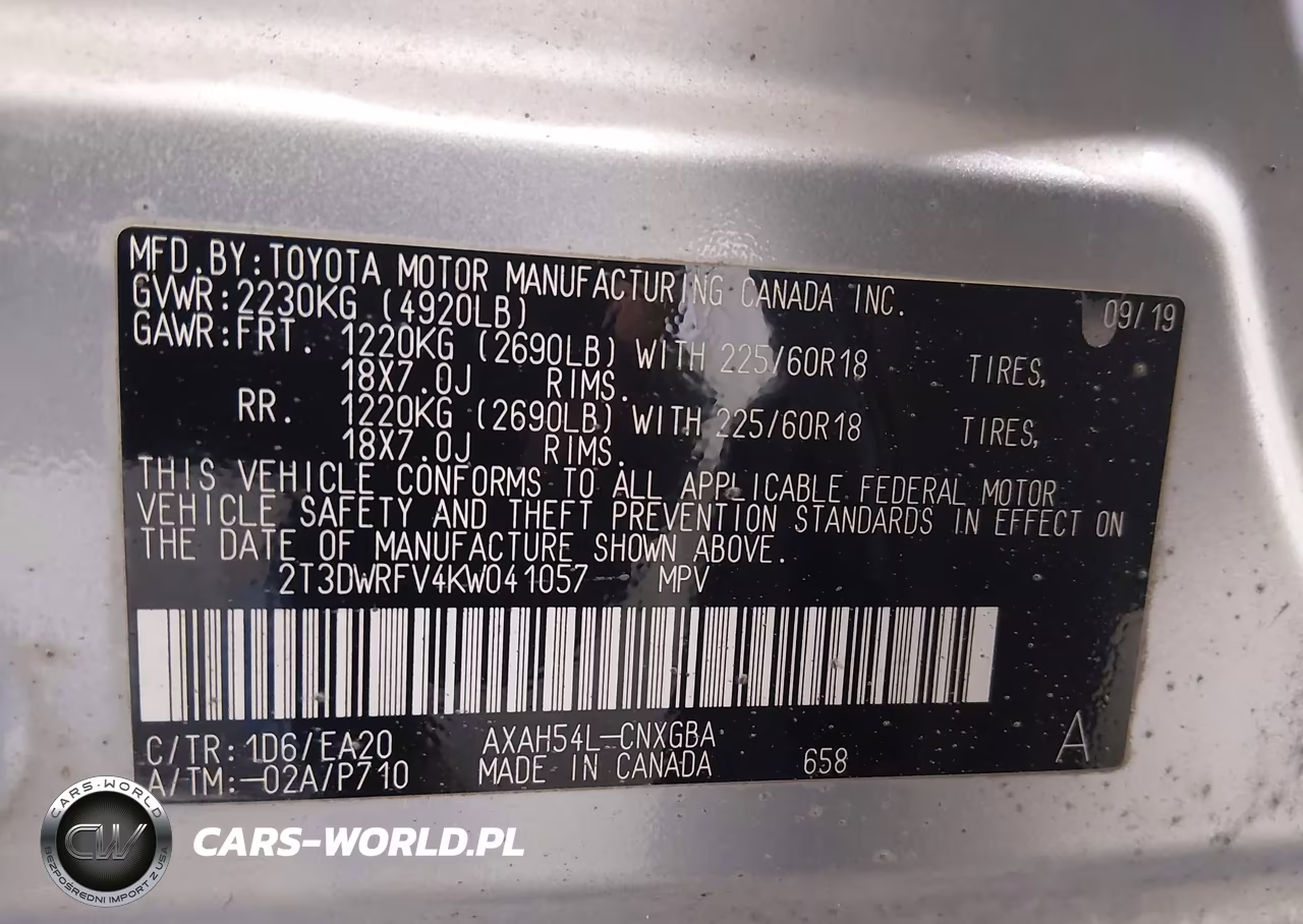 2019 Toyota Rav4 Hybrid Limited VIN:2T3DWRFV4KW041057 - 9