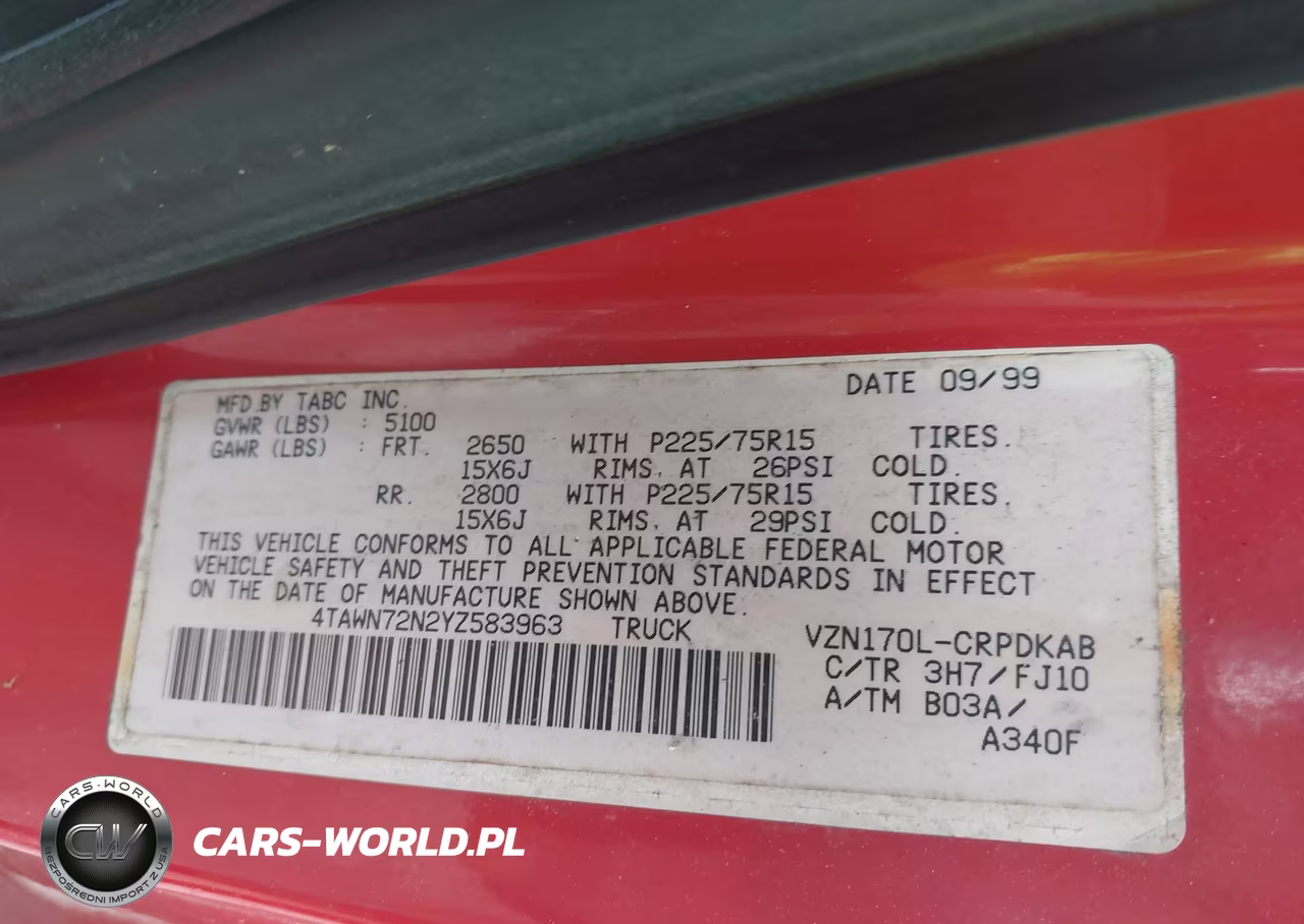 2000 Toyota Tacoma Base V6 VIN:4TAWN72N2YZ583963 - 9