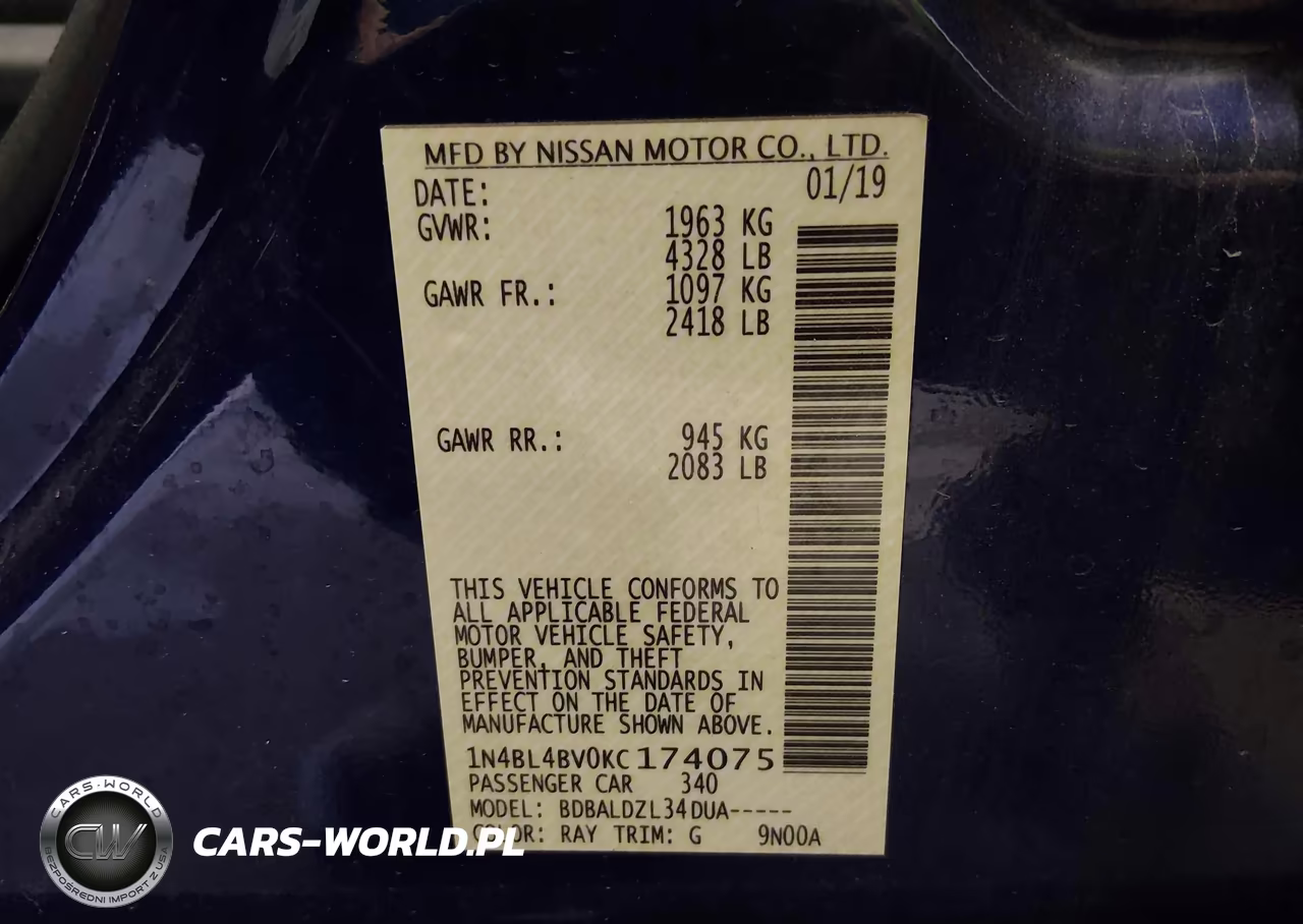 2019 Nissan Altima 2.5 S VIN:1N4BL4BV0KC174075 - 9