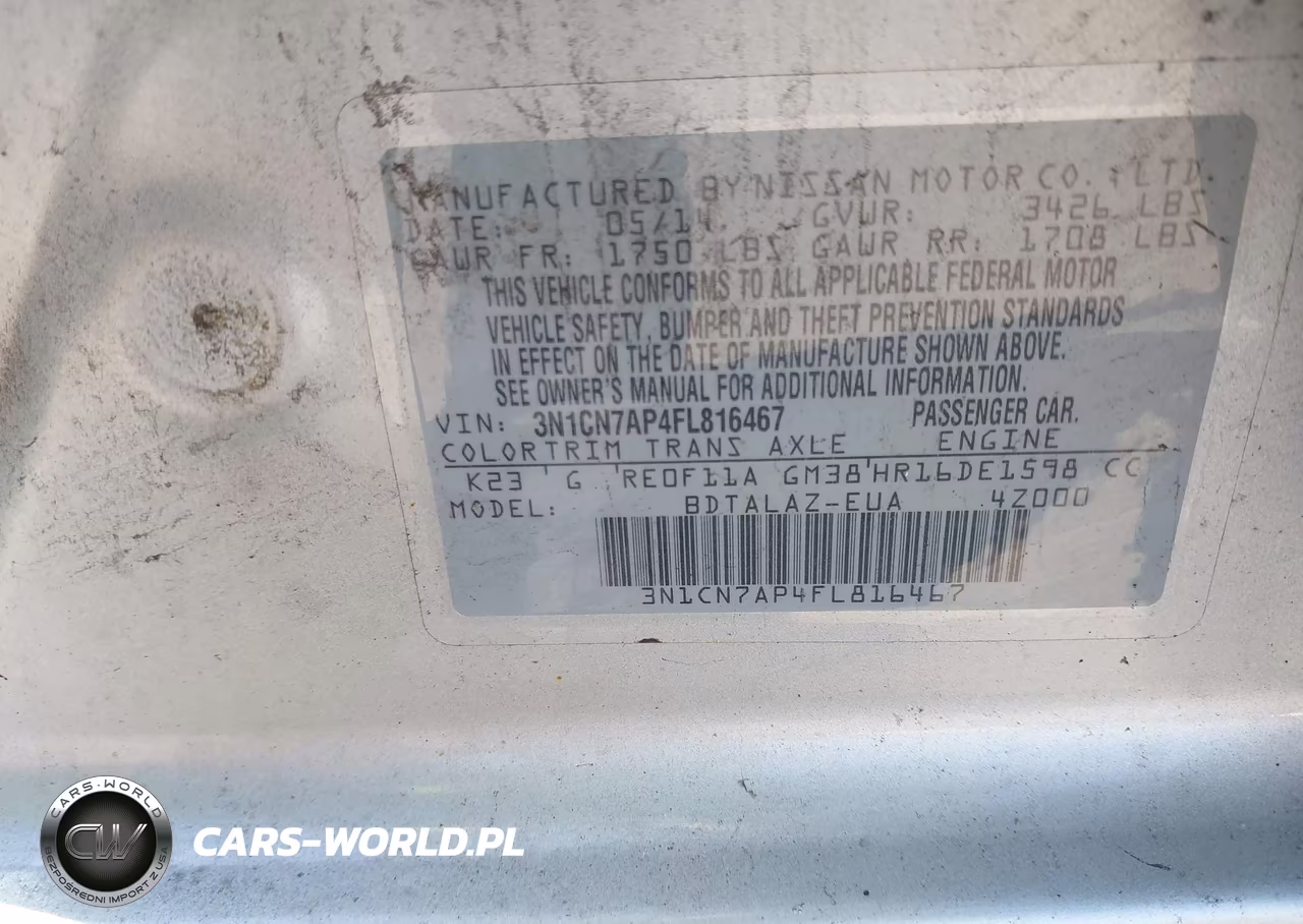 2015 Nissan Versa 1.6 S+ VIN:3N1CN7AP4FL816467 - 9