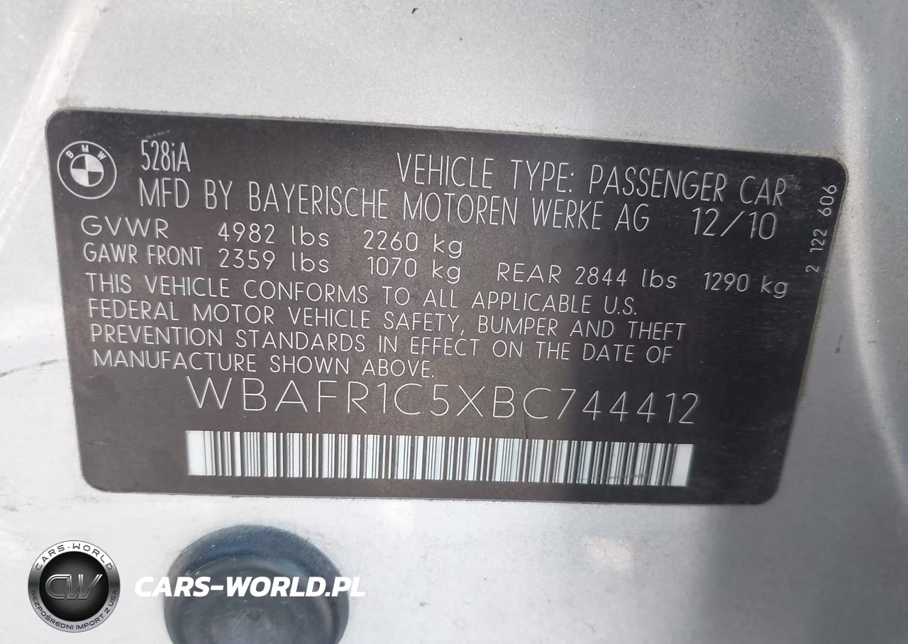 2011 BMW 528I VIN:WBAFR1C5XBC744412 - 9