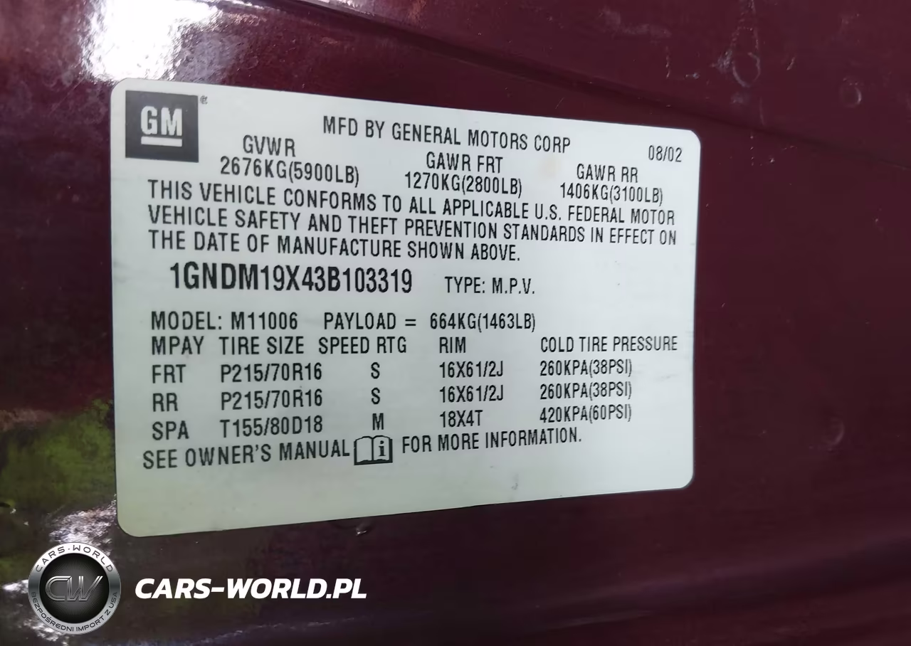2003 Chevrolet Astro VIN:1GNDM19X43B103319 - 9