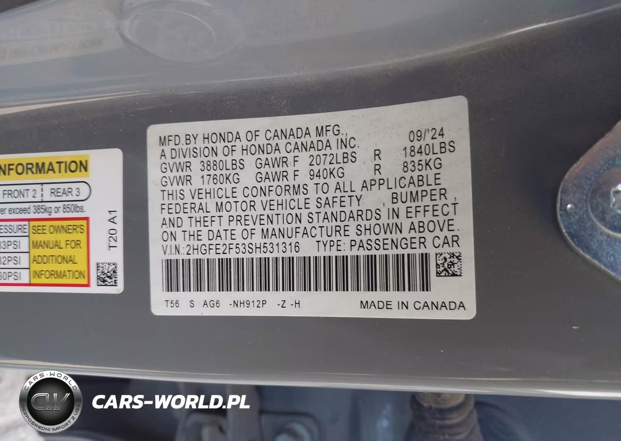 2025 Honda Civic Sport VIN:2HGFE2F53SH531316 - 9