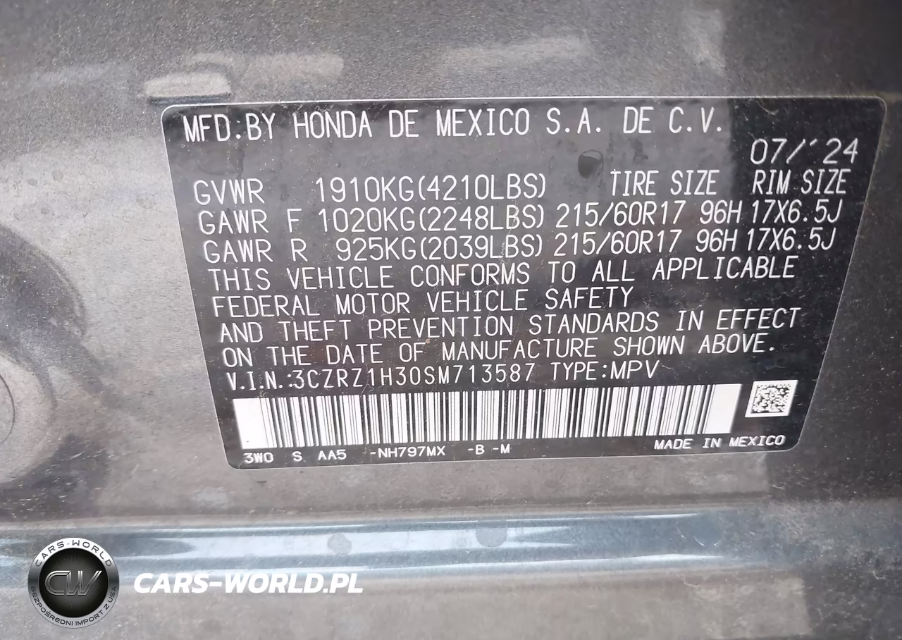 2025 Honda Hr-V 2Wd Lx VIN:3CZRZ1H30SM713587 - 9