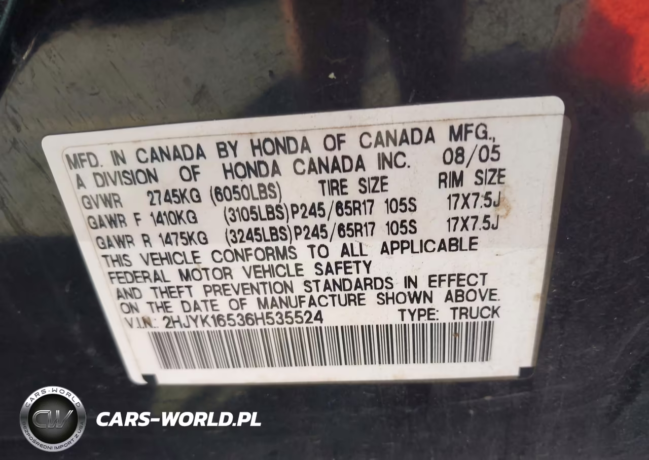 2006 Honda Ridgeline Rtl VIN:2HJYK16536H535524 - 9