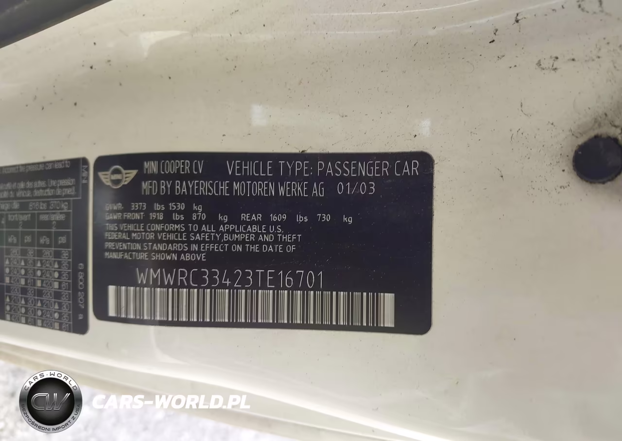 2003 Mini Cooper VIN:WMWRC33423TE16701 - 9