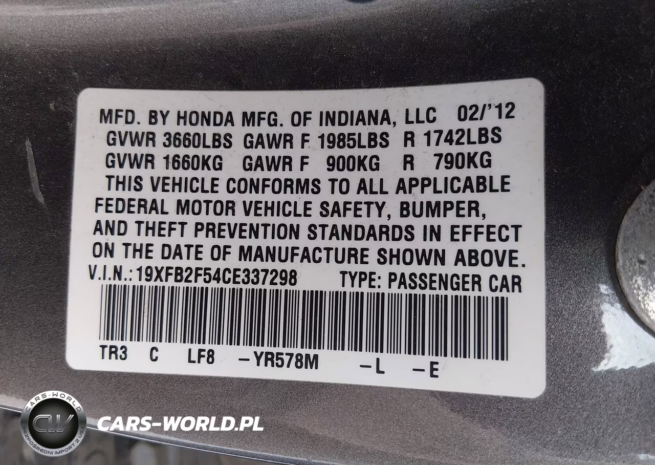 2012 Honda Civic Lx VIN:19XFB2F54CE337298 - 9
