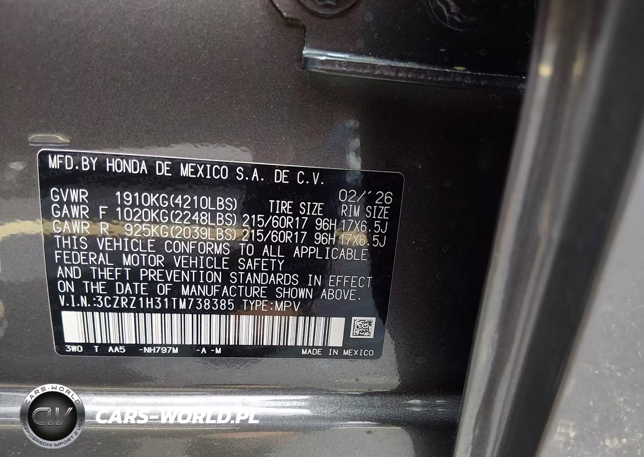 2026 Honda Hr-V 2Wd Lx VIN:3CZRZ1H31TM738385 - 9