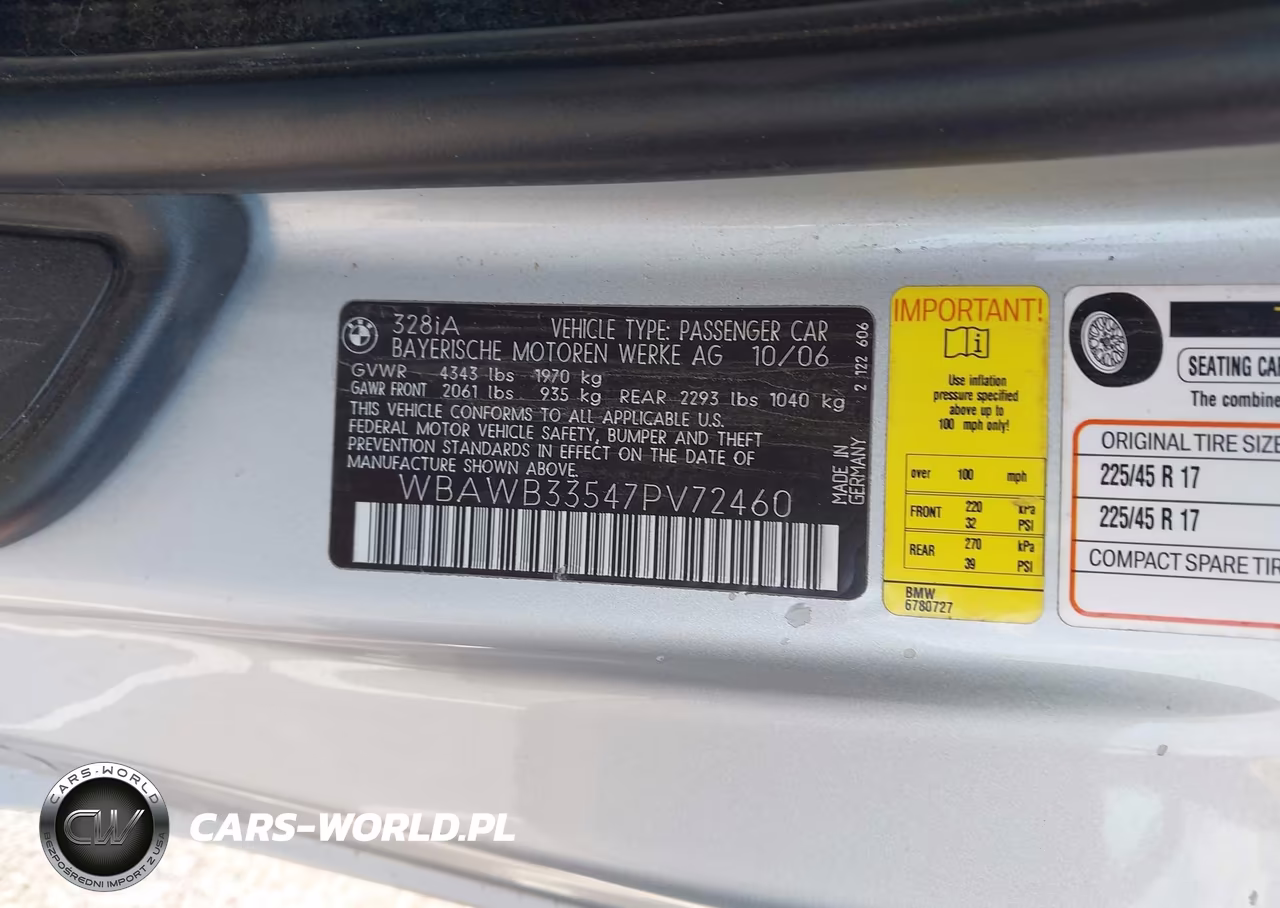 2007 BMW 328I VIN:WBAWB33547PV72460 - 9