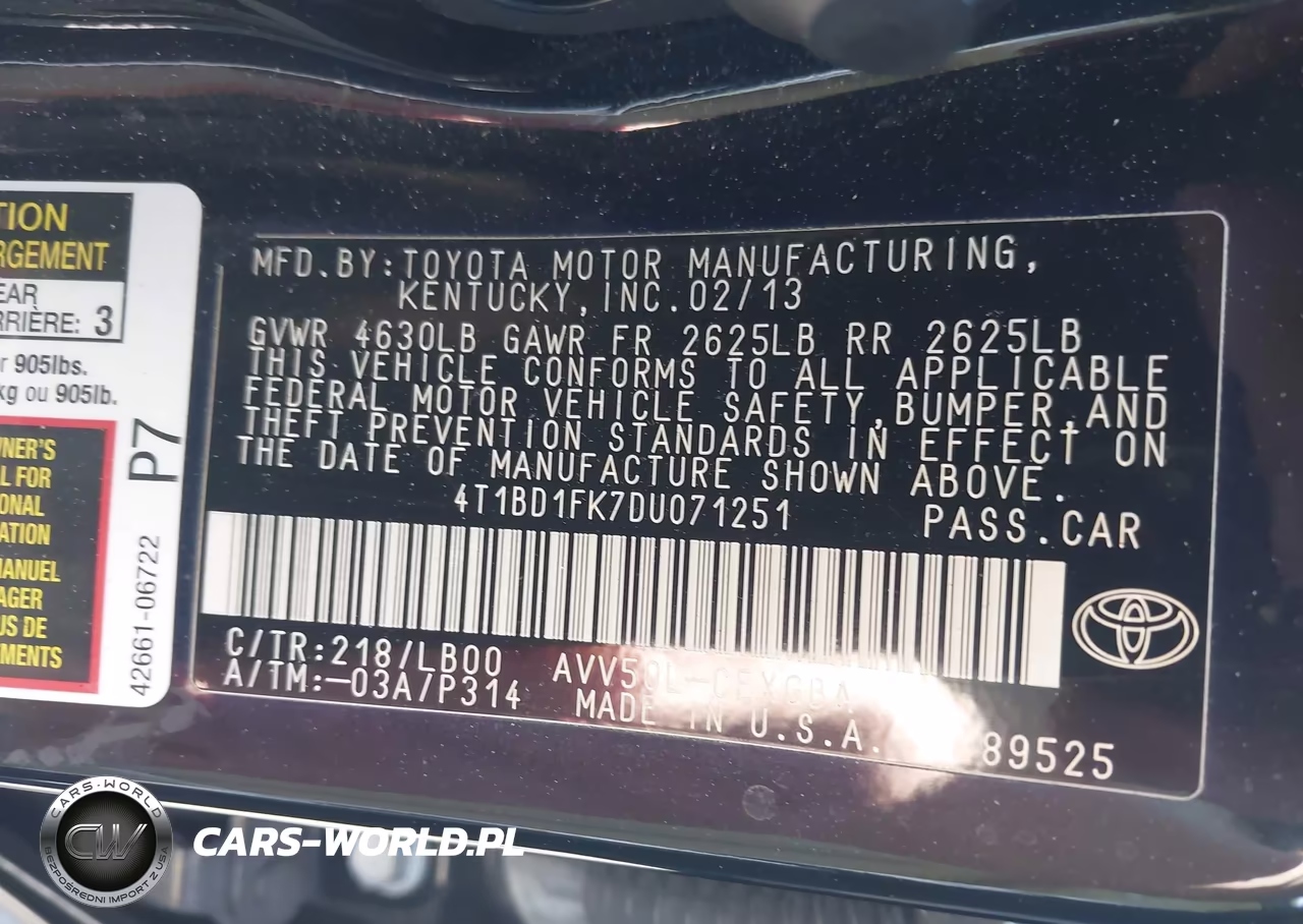 2013 Toyota Camry Hybrid Xle VIN:4T1BD1FK7DU071251 - 9