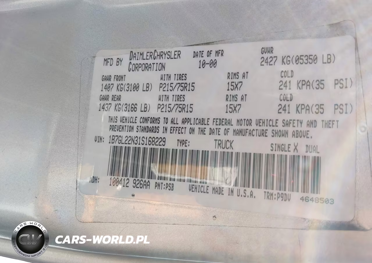 2001 Dodge Dakota Slt-Sport VIN:1B7GL22N31S168229 - 9
