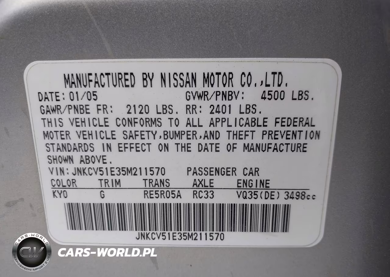 2005 Infiniti G35 VIN:JNKCV51E35M211570 - 9