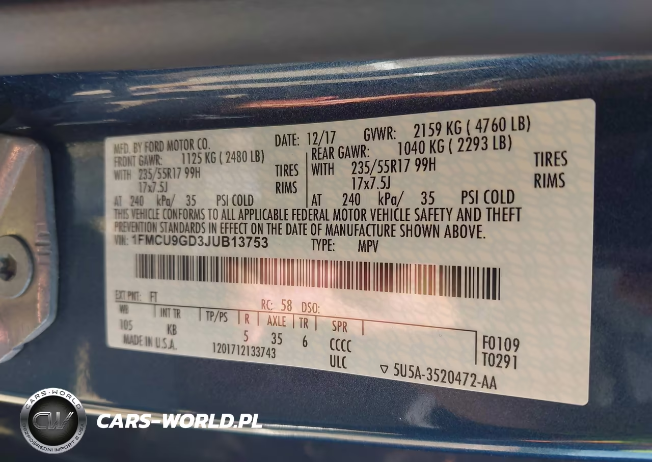 2018 Ford Escape Se VIN:1FMCU9GD3JUB13753 - 9