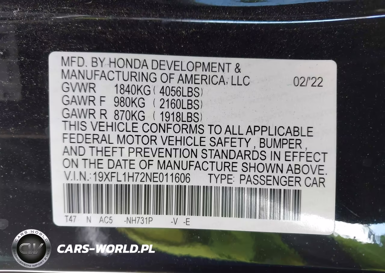 2022 Honda Civic Ex-L VIN:19XFL1H72NE011606 - 9