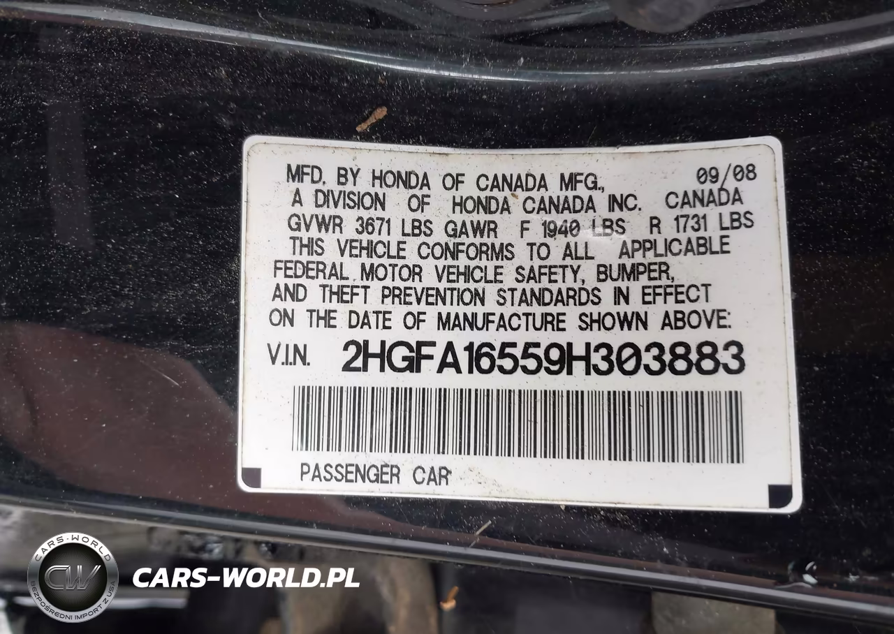 2009 Honda Civic Lx VIN:2HGFA16559H303883 - 9