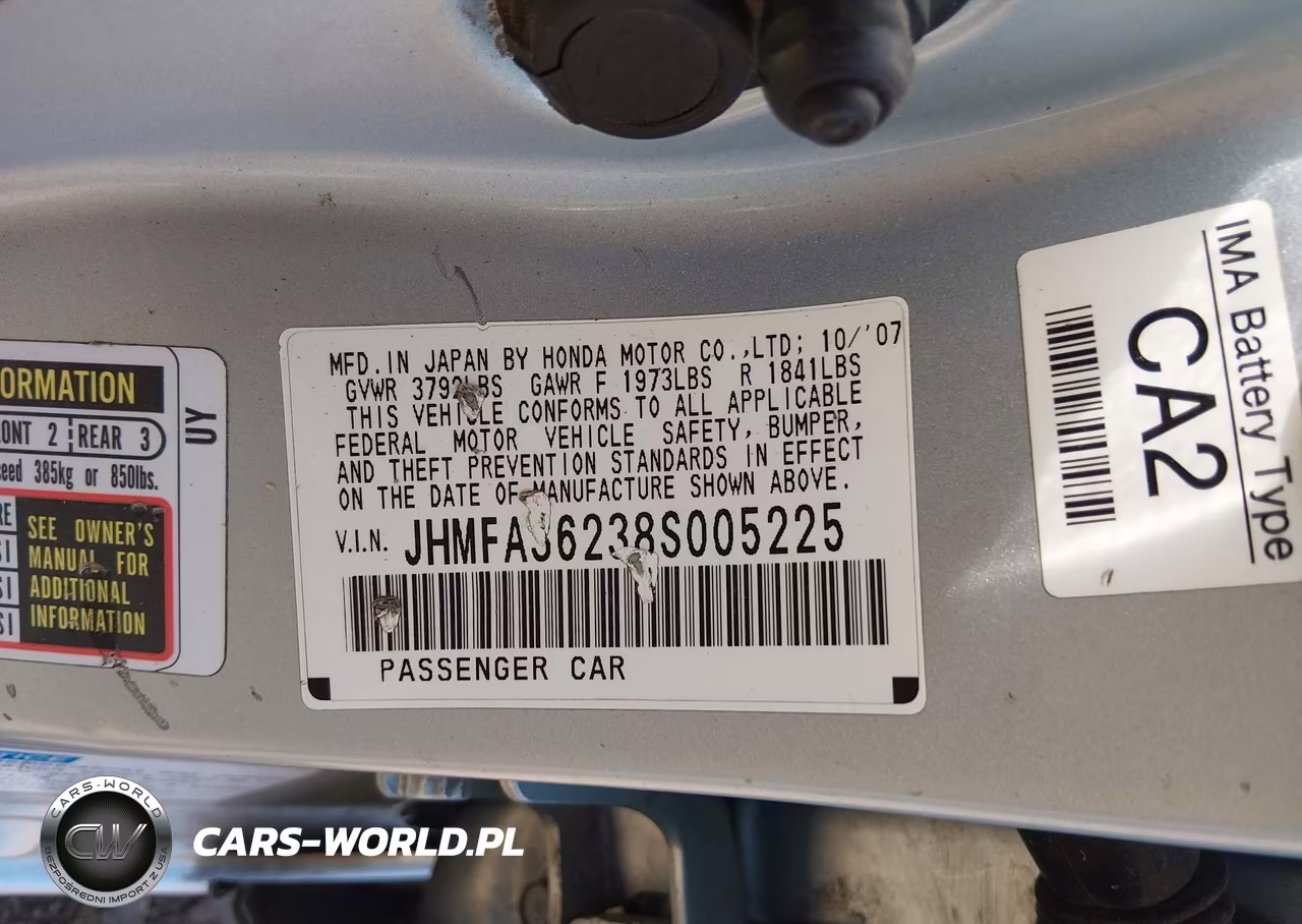 2008 Honda Civic Hybrid VIN:JHMFA36238S005225 - 9
