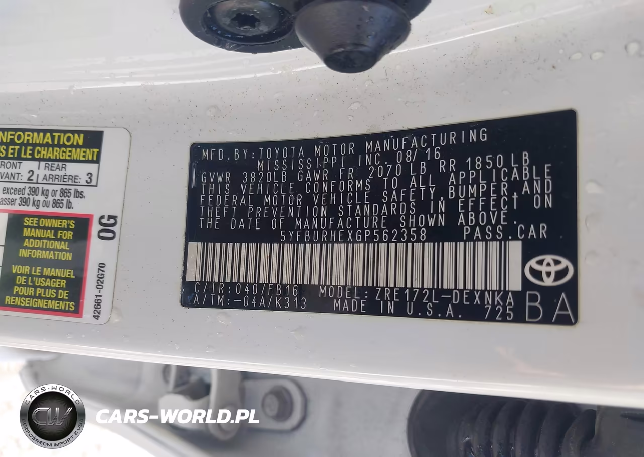 2016 Toyota Corolla Le VIN:5YFBURHEXGP562358 - 9