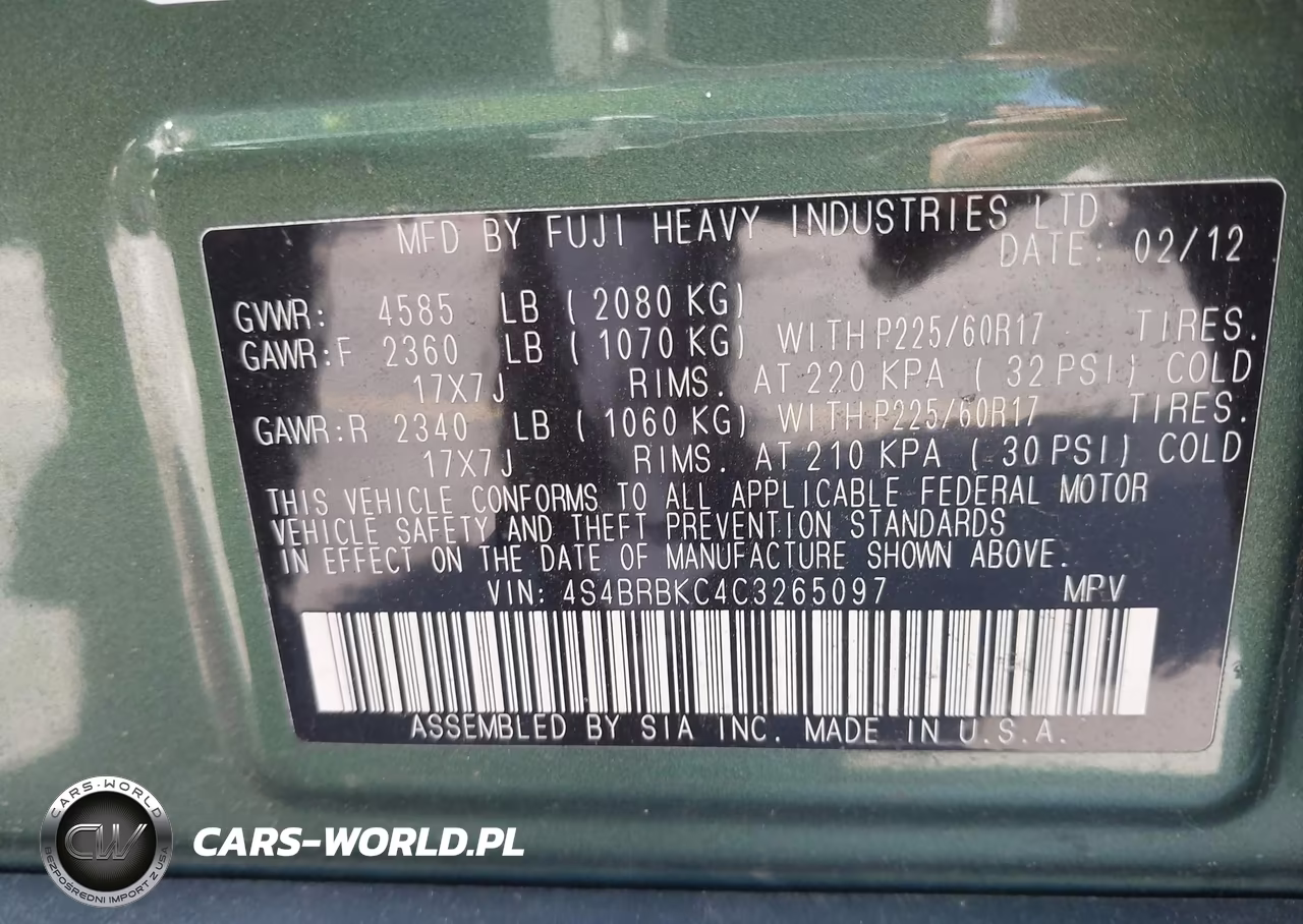 2012 Subaru Outback 2.5I Limited VIN:4S4BRBKC4C3265097 - 9