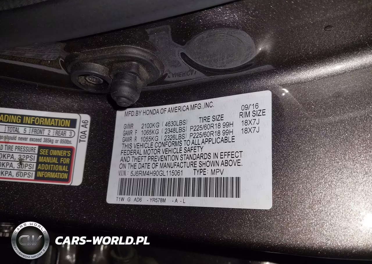 2016 Honda Cr-V Touring VIN:5J6RM4H90GL115061 - 9