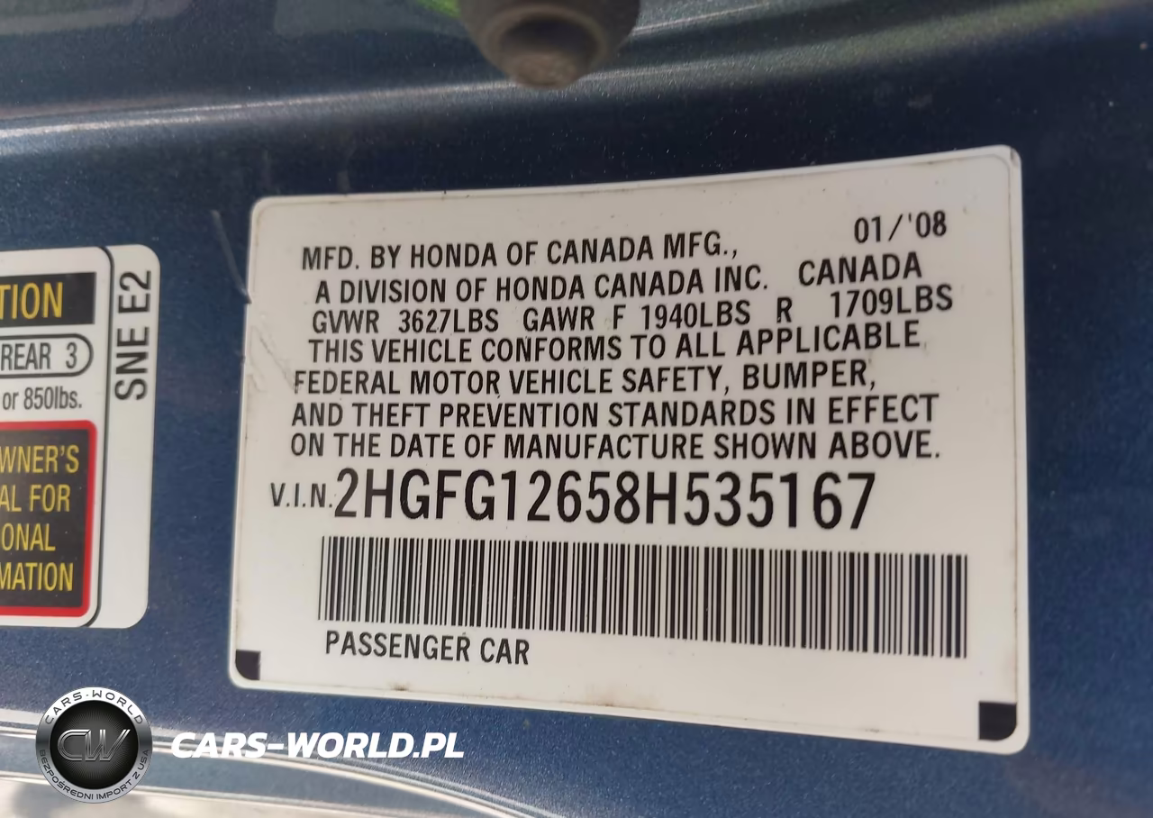 2008 Honda Civic Lx VIN:2HGFG12658H535167 - 9