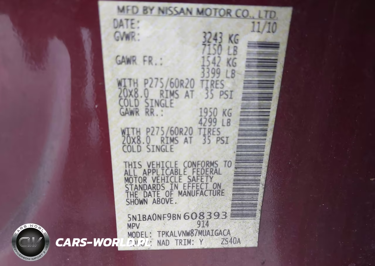 2011 Nissan Armada Platinum VIN:5N1BA0NF9BN608393 - 9