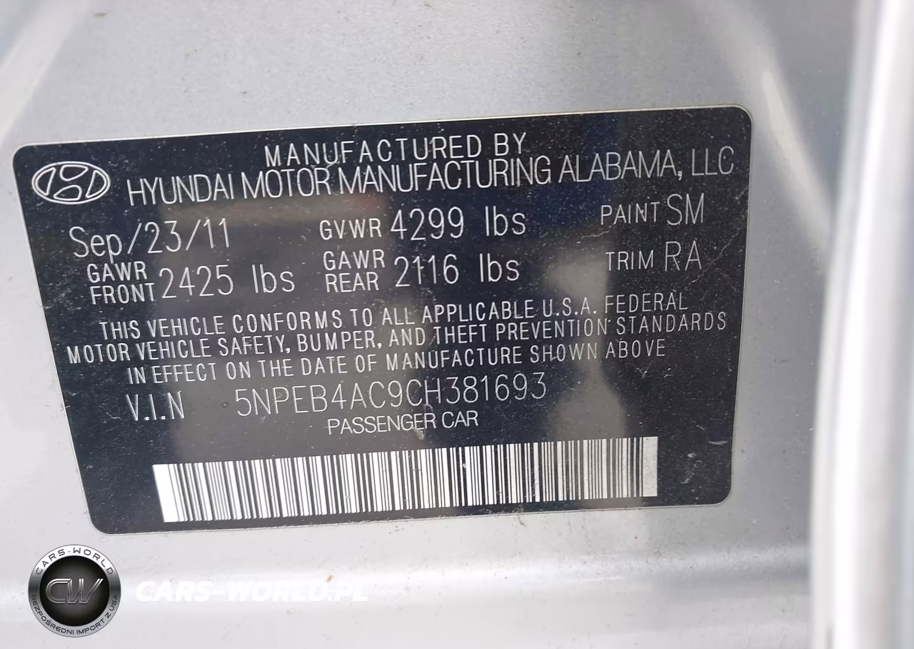 2012 Hyundai Sonata Gls VIN:5NPEB4AC9CH381693 - 9