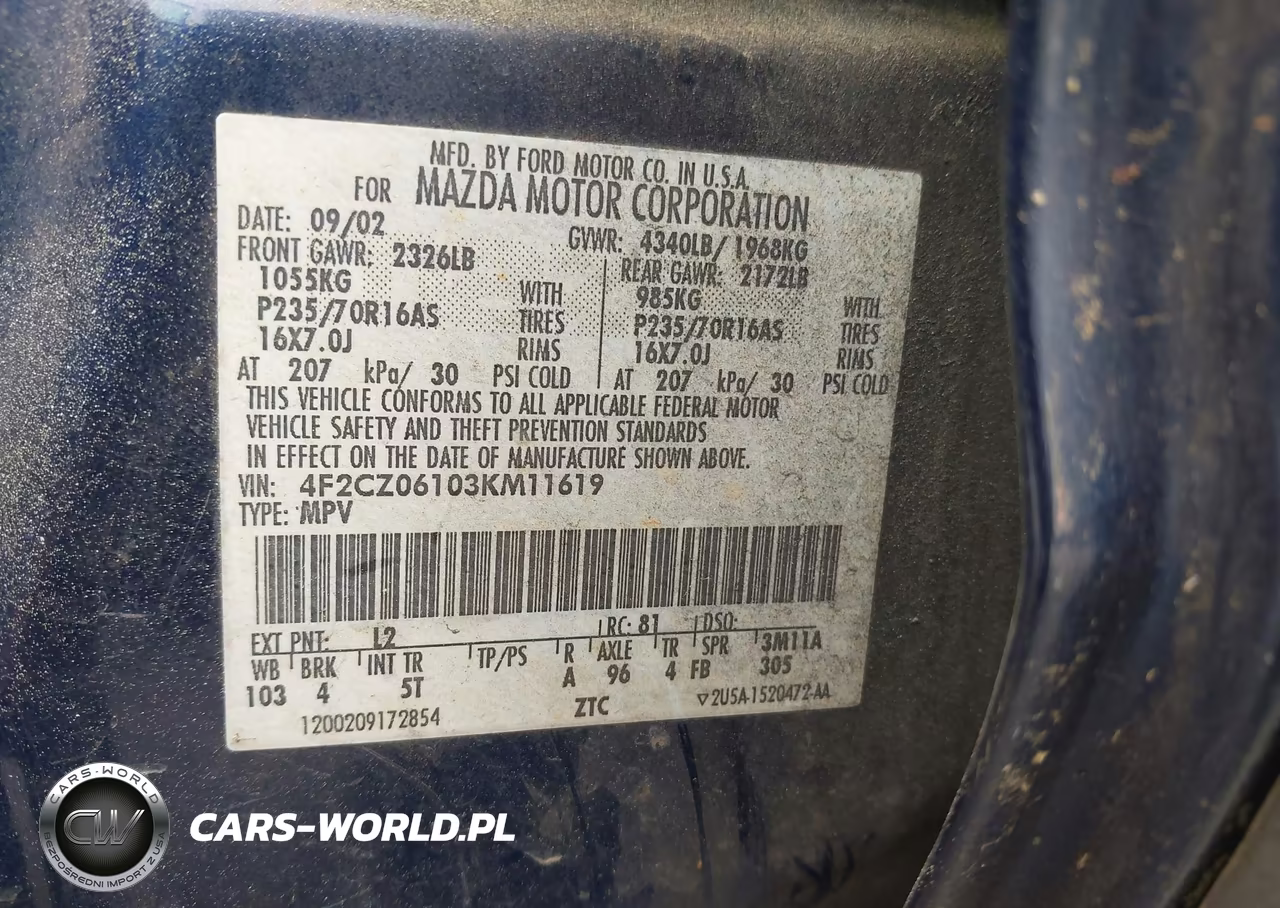 2003 Mazda Tribute Es V6 VIN:4F2CZ06103KM11619 - 9