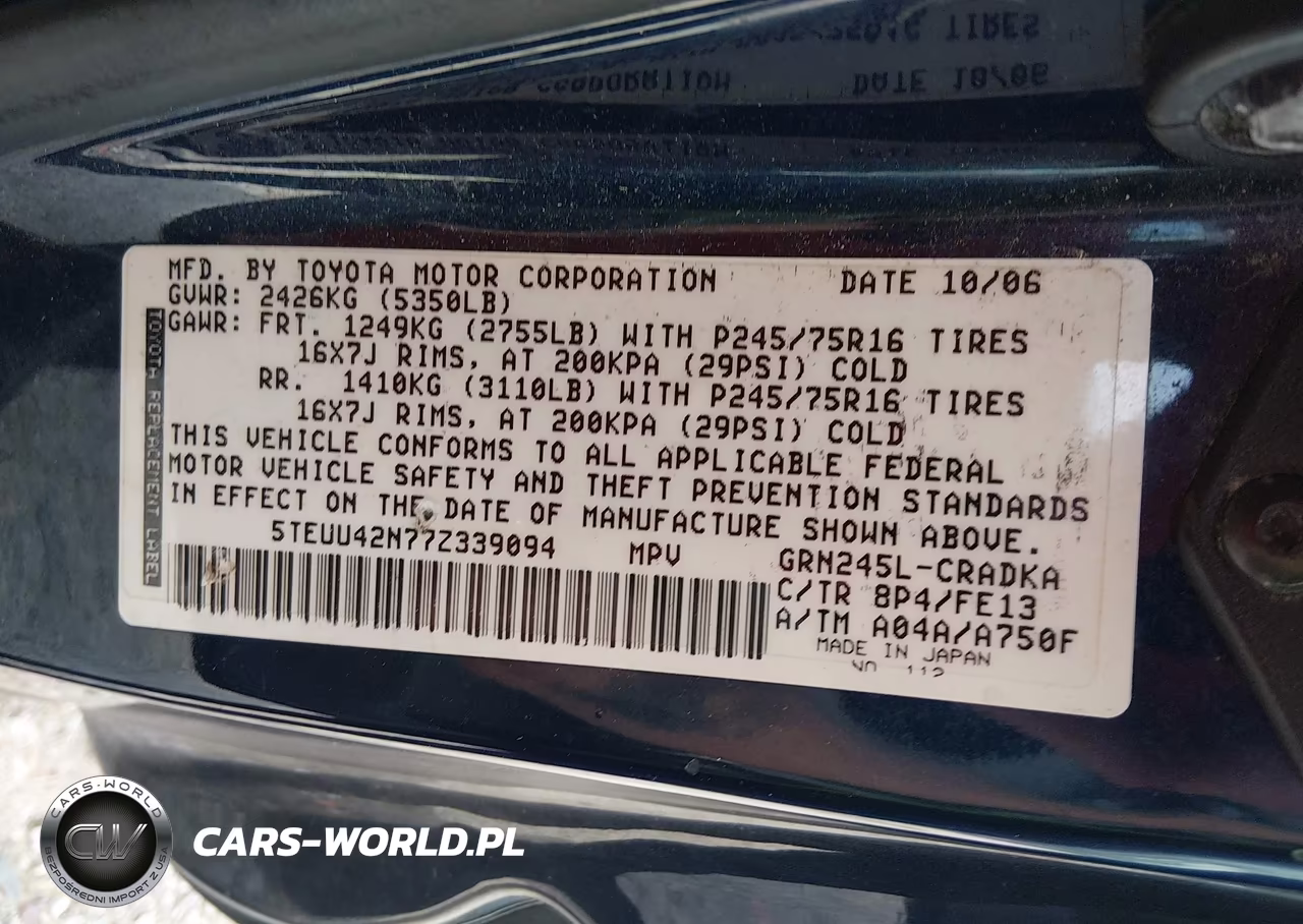 2007 Toyota Tacoma Base V6 VIN:5TEUU42N77Z339094 - 9