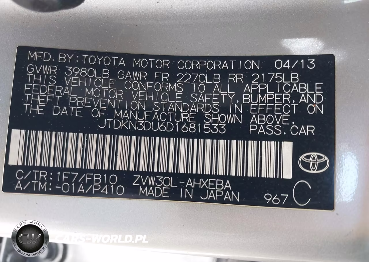 2013 Toyota Prius Two VIN:JTDKN3DU6D1681533 - 9