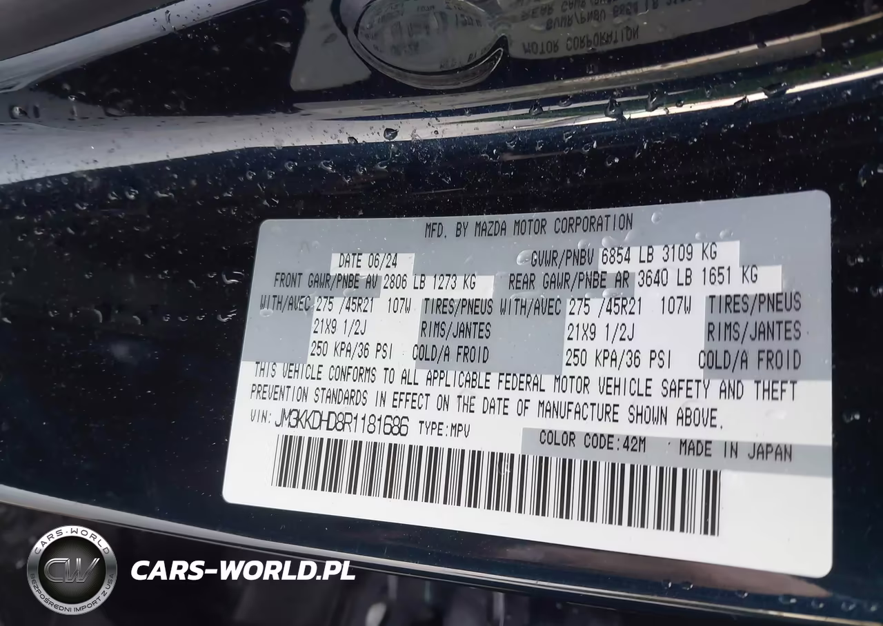 2024 Mazda Cx-90 3.3 Turbo Premium VIN:JM3KKDHD8R1181686 - 9