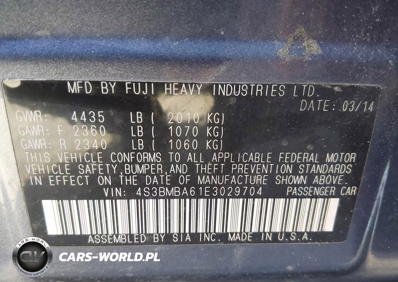 2014 Subaru Legacy 2.5I VIN:4S3BMBA61E3029704 - 9