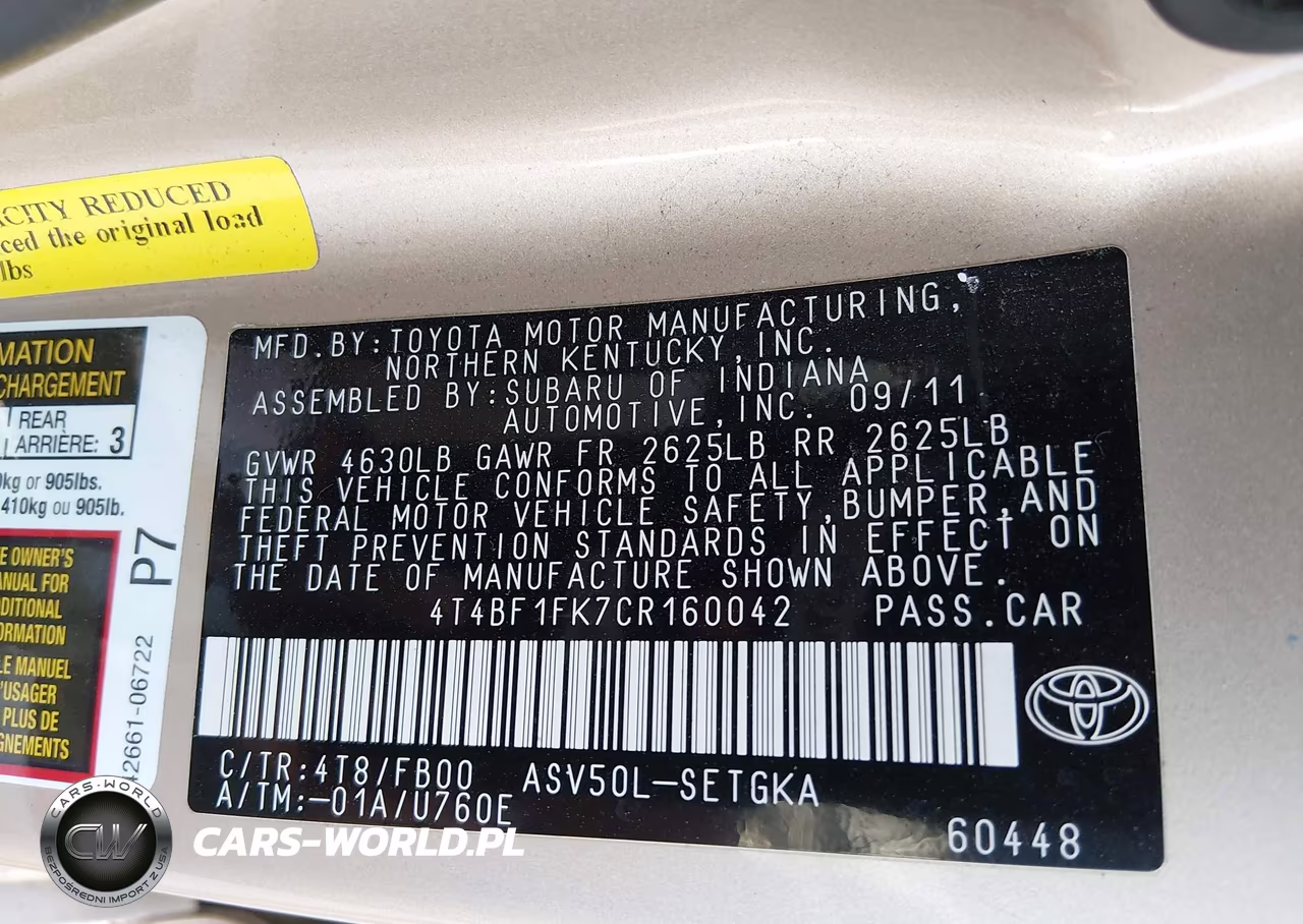 2012 Toyota Camry Xle VIN:4T4BF1FK7CR160042 - 8
