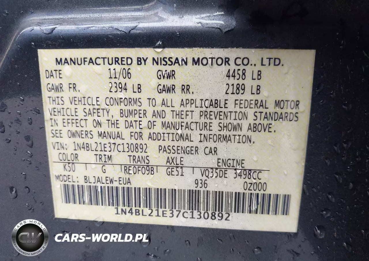 2007 Nissan Altima 3.5 Sl VIN:1N4BL21E37C130892 - 9