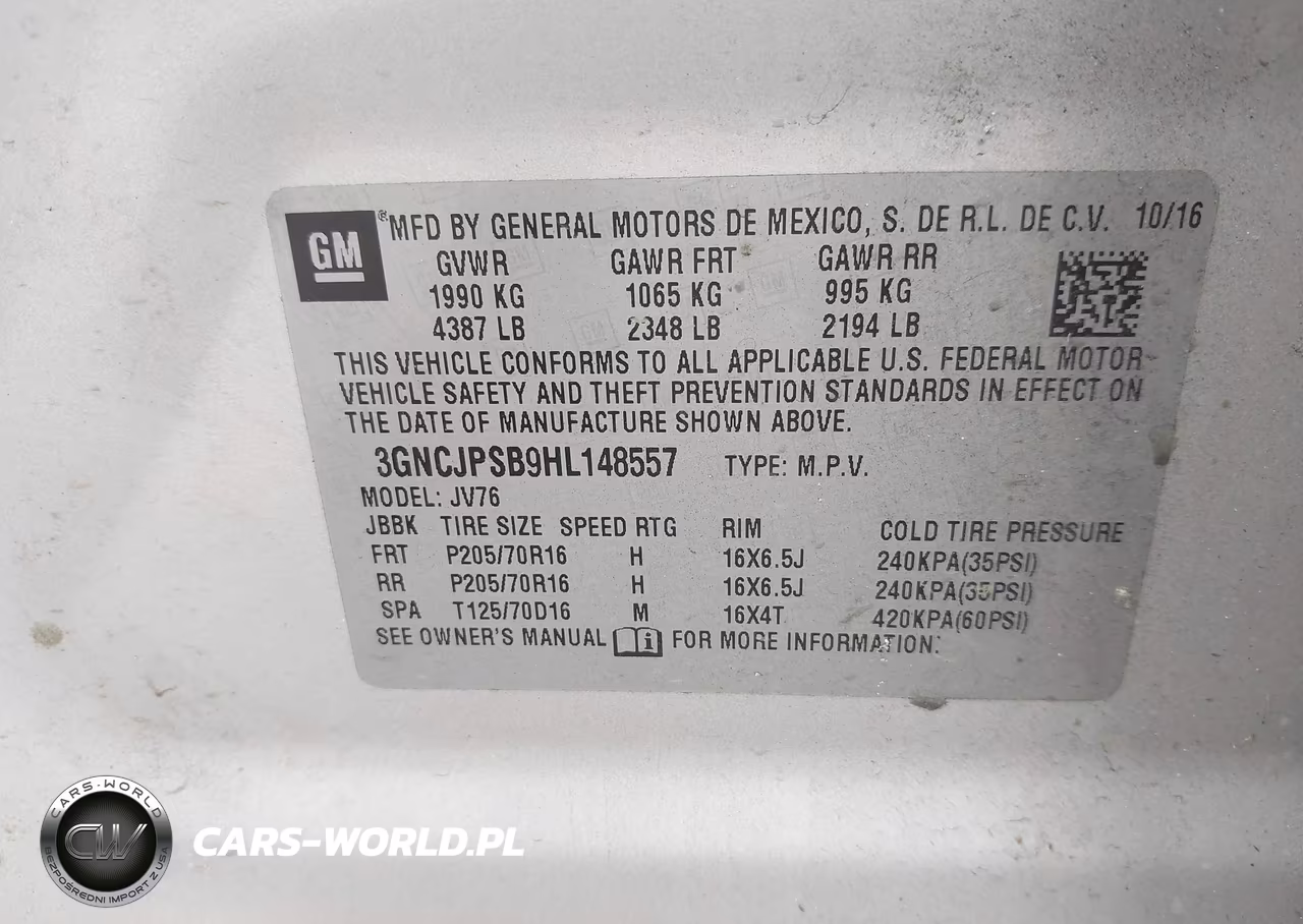 2017 Chevrolet Trax Lt VIN:3GNCJPSB9HL148557 - 9
