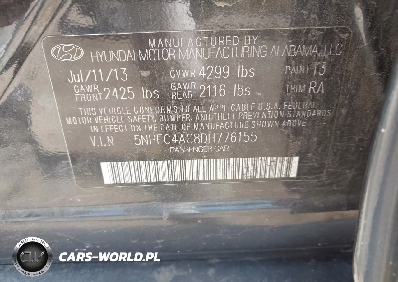2013 Hyundai Sonata Se VIN:5NPEC4AC8DH776155 - 9