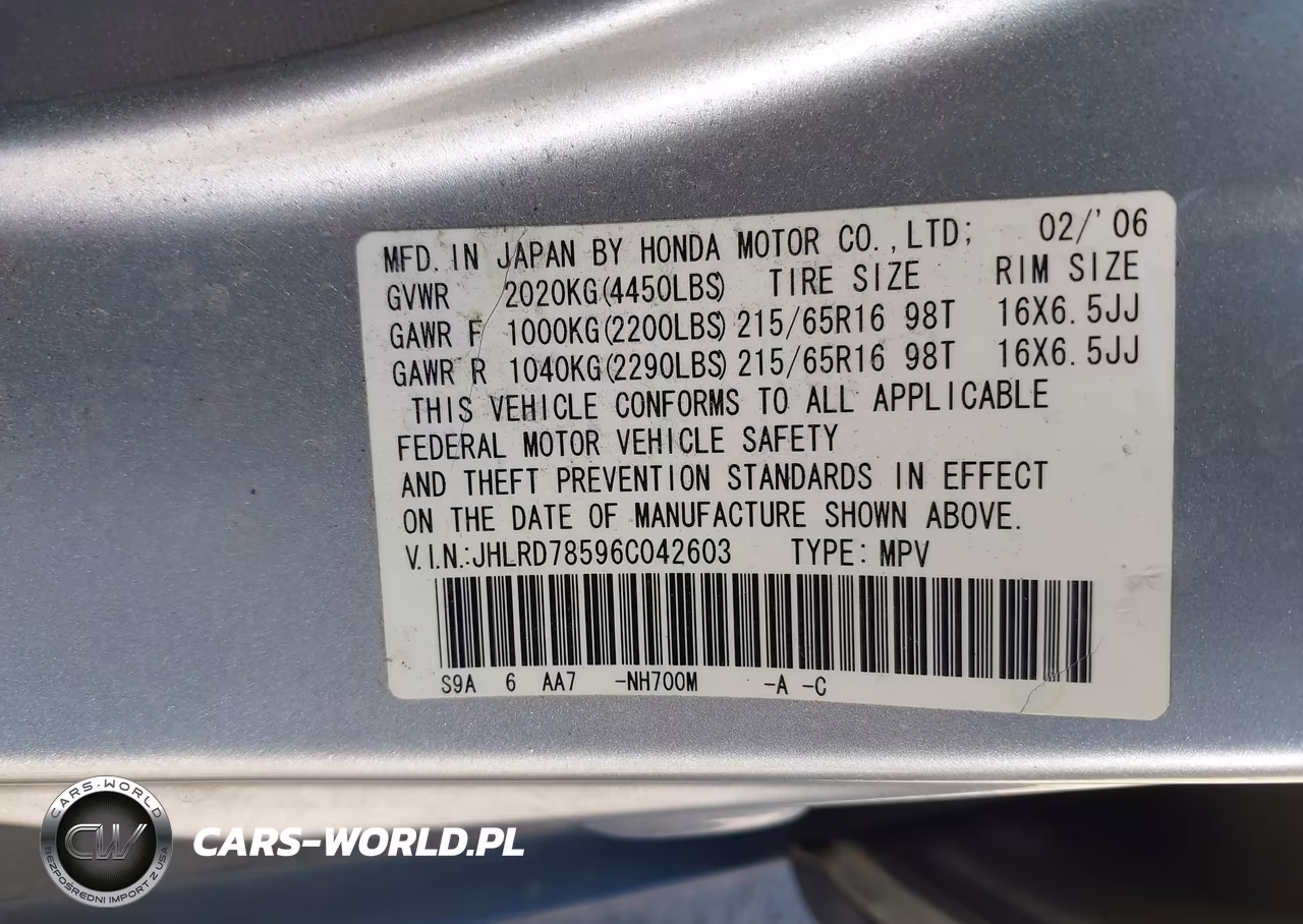 2006 Honda Cr-V Lx VIN:JHLRD78596C042603 - 9