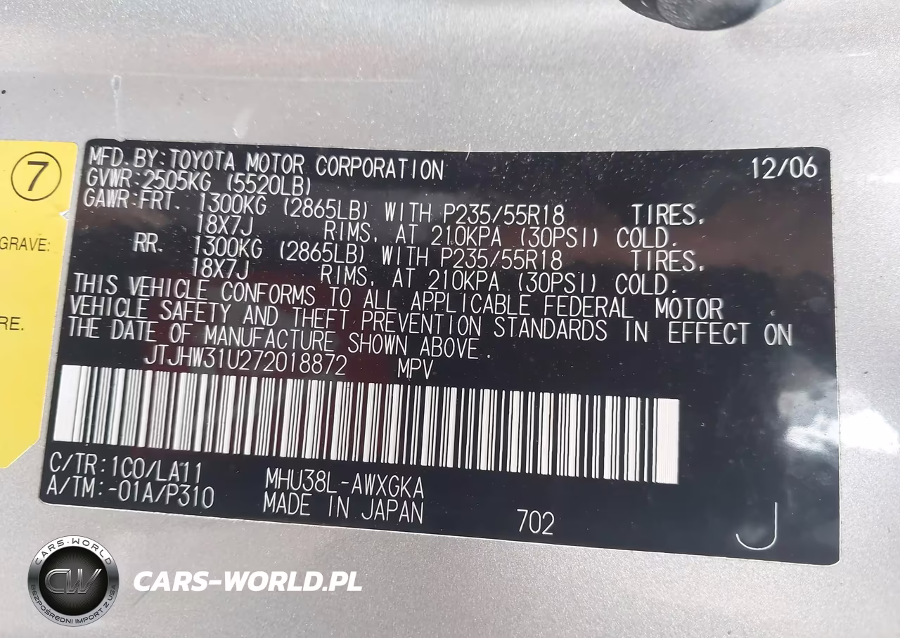 2007 Lexus Rx 400H VIN:JTJHW31U272018872 - 9