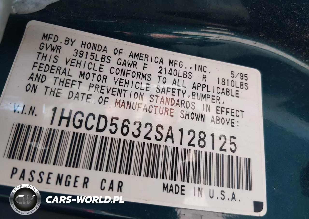 1995 Honda Accord Lx-Ex VIN:1HGCD5632SA128125 - 9