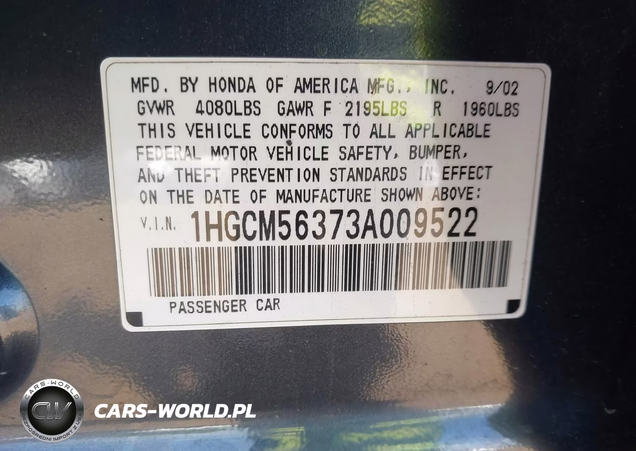 2003 Honda Accord 2.4 Lx VIN:1HGCM56373A009522 - 9