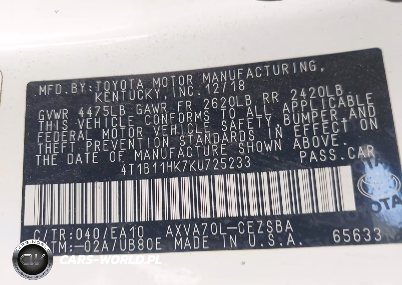 2019 Toyota Camry Se VIN:4T1B11HK7KU725233 - 9