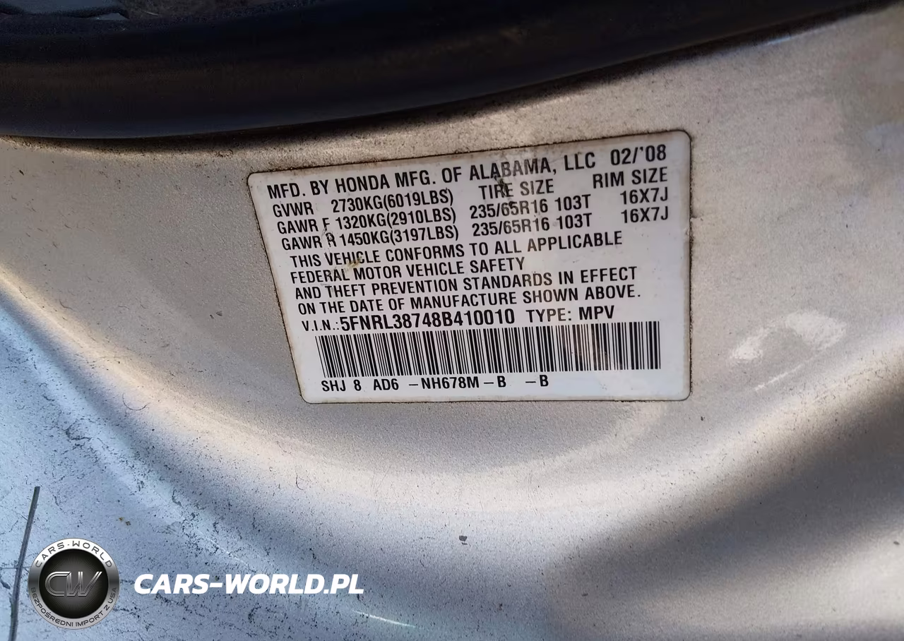 2008 Honda Odyssey Ex-L VIN:5FNRL38748B410010 - 9