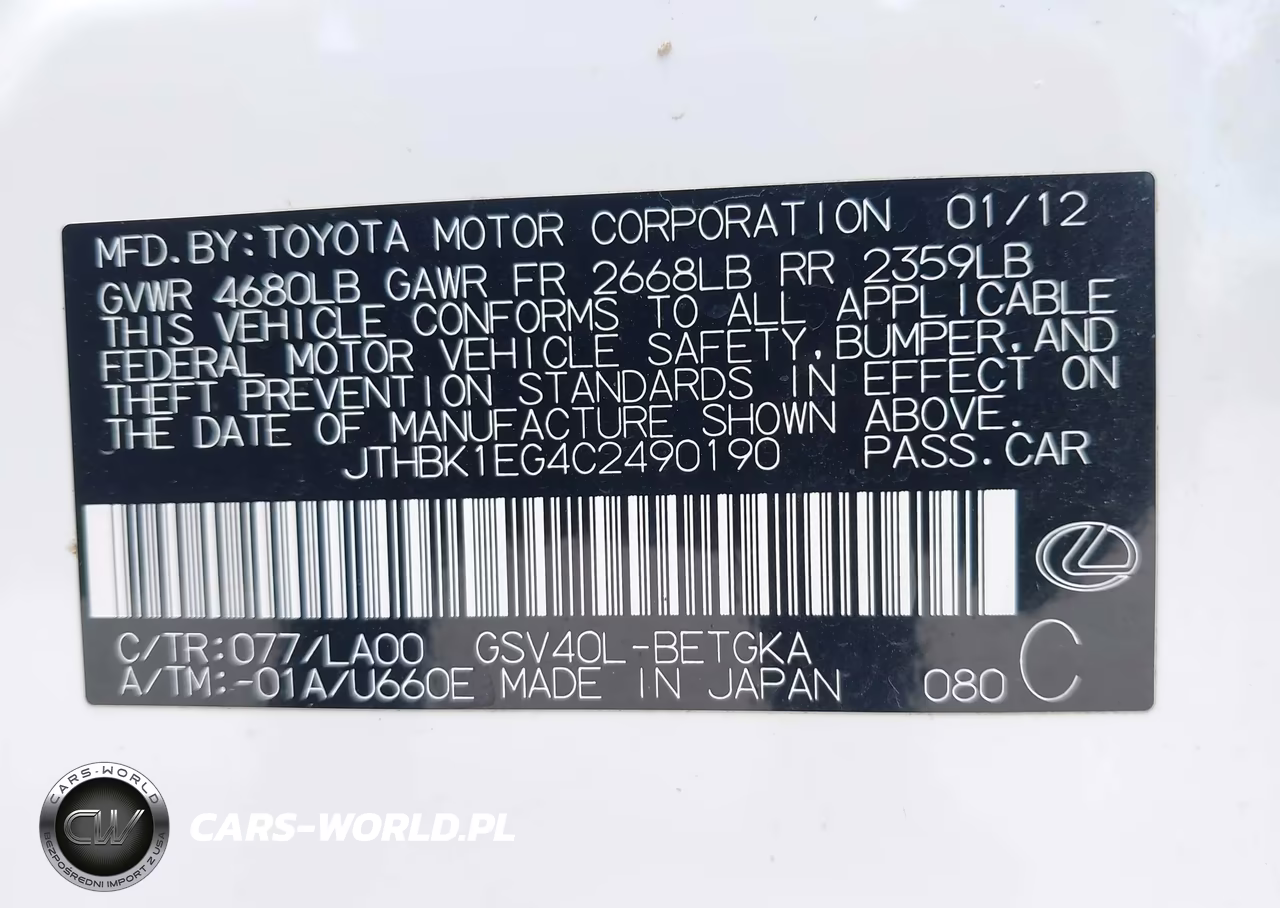 2012 Lexus Es 350 VIN:JTHBK1EG4C2490190 - 9