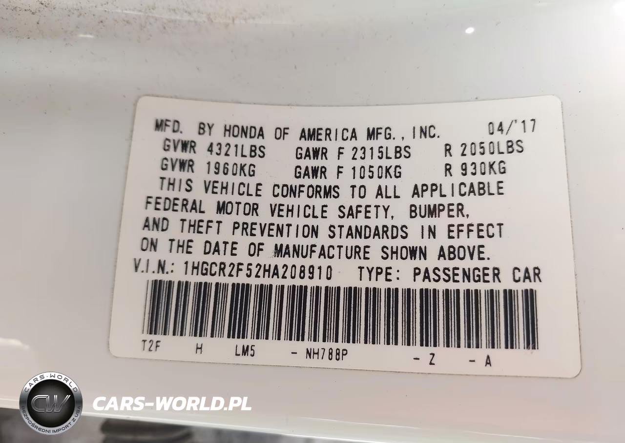 2017 Honda Accord Sport VIN:1HGCR2F52HA208910 - 9