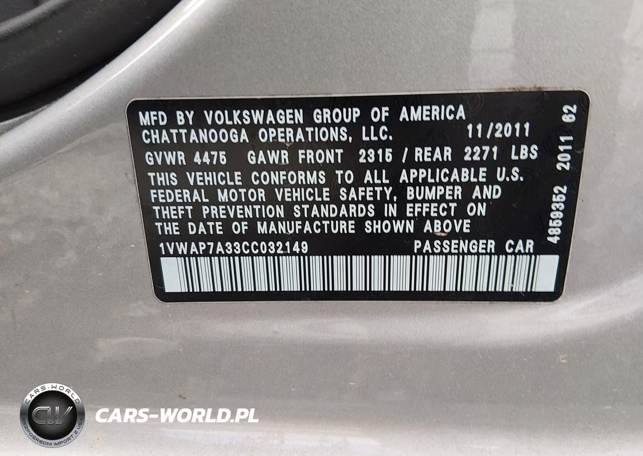 2012 Volkswagen Passat 2.5L S VIN:1VWAP7A33CC032149 - 9