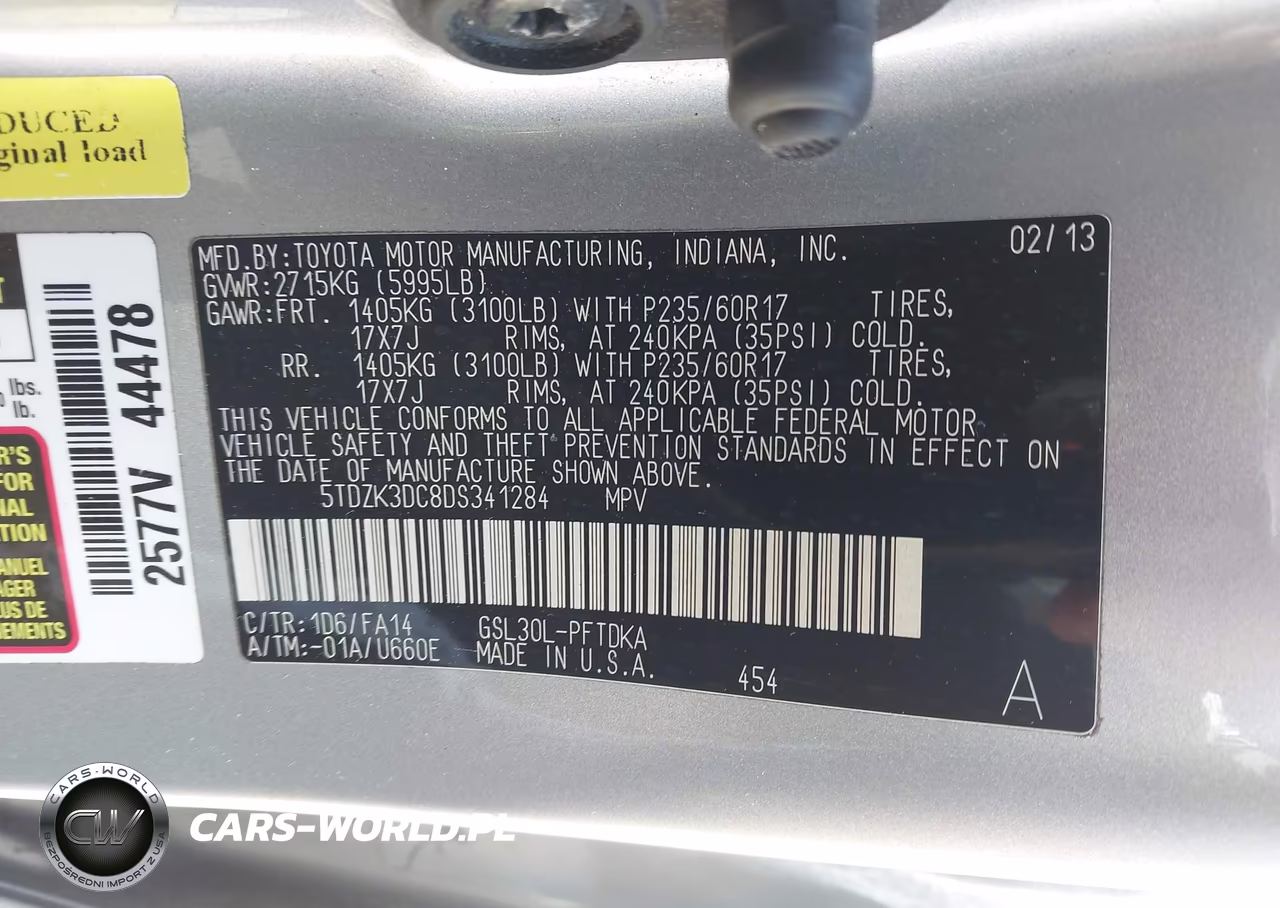 2013 Toyota Sienna L V6 7 Passenger VIN:5TDZK3DC8DS341284 - 9