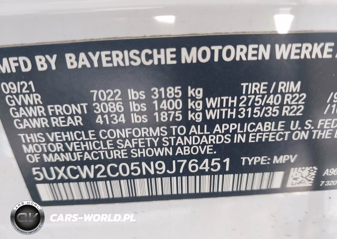 2022 BMW X7 xDrive40I VIN:5UXCW2C05N9J76451 - 9