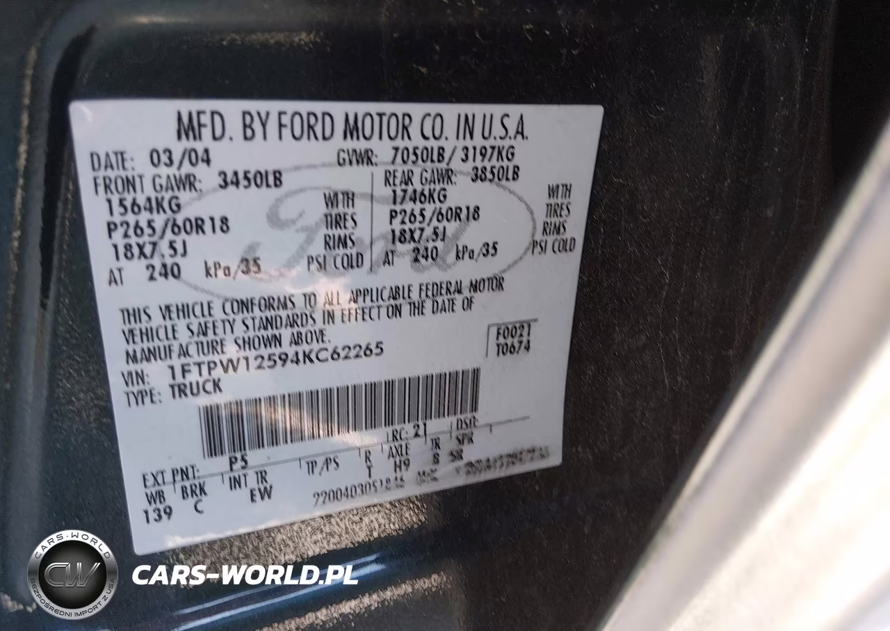 2004 Ford F-150 Lariat-Xlt VIN:1FTPW12594KC62265 - 9