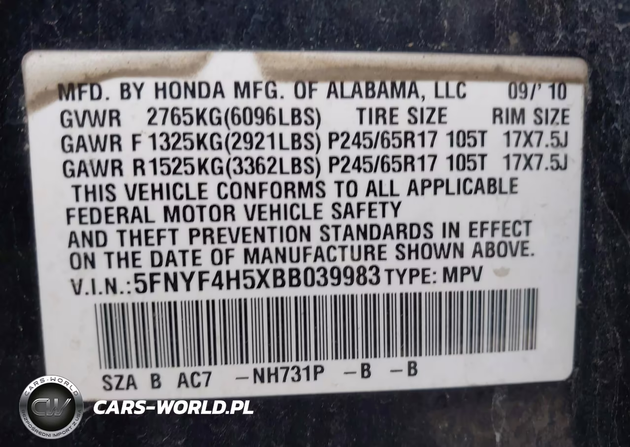 2011 Honda Pilot Ex-L VIN:5FNYF4H5XBB039983 - 9