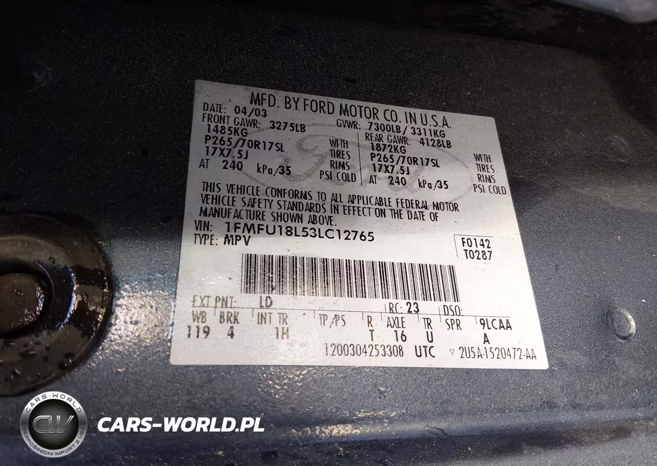 2003 Ford Expedition Eddie Bauer VIN:1FMFU18L53LC12765 - 9