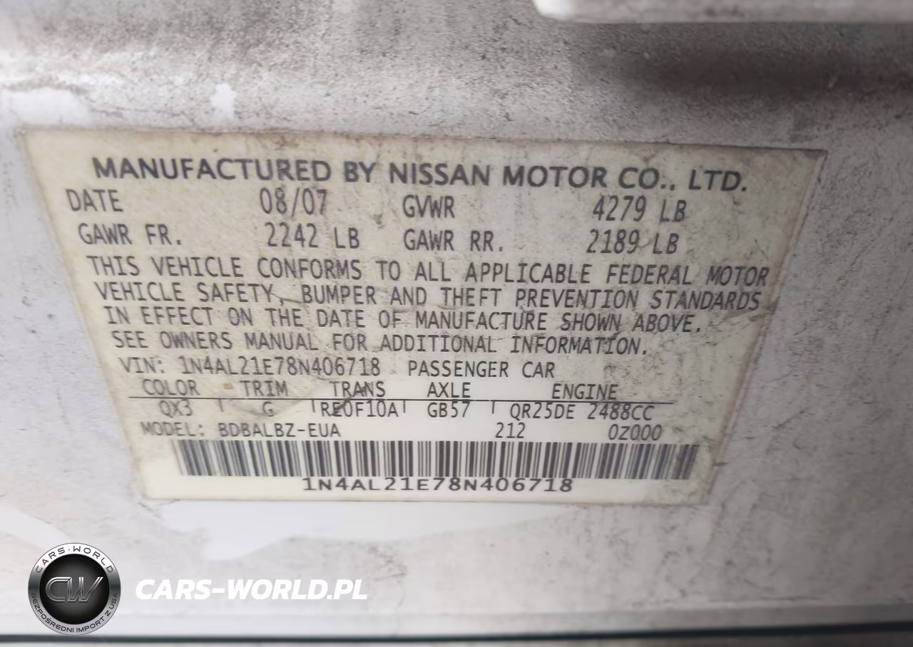 2008 Nissan Altima 2.5 S VIN:1N4AL21E78N406718 - 9